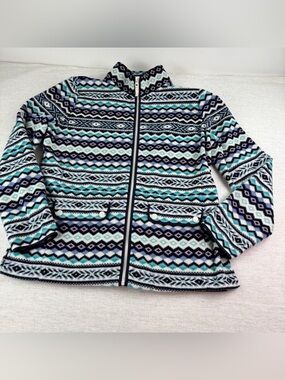 Talbots long sleeve Geometric Zip-Up fleece Jacket women's size L